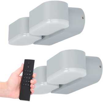 Set van 2 Dayton LED Wandlampen 2-Lichts - 12 Watt 1320 lumen - IP54 Waterdicht - 3000K Warm Wit - Dimbaar via afstandsbediening - Buiten - Grijs