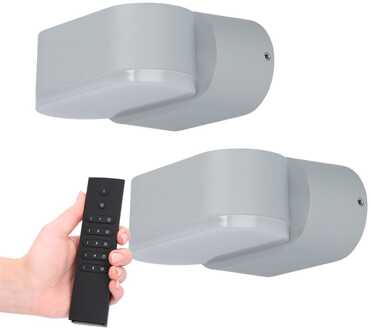 Set van 2 Dayton LED Wandlampen - 6 Watt 660 lumen - IP54 Waterdicht - 3000K Warm Wit - Dimbaar via afstandsbediening - Buiten - Up & Down Light - Grijs