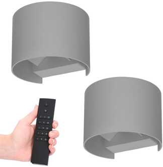 Set van 2 Denver LED Wandlampen - 6 Watt 660 lumen - IP54 Waterdicht - 3000K Warm Wit - Dimbaar via afstandsbediening - Buiten - Grijs - Binnen en buiten