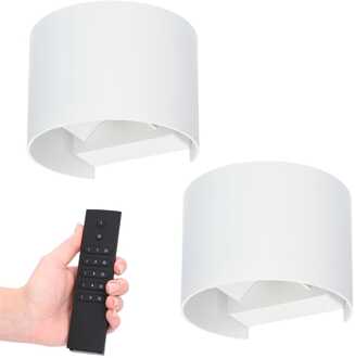 Set van 2 Denver LED Wandlampen - 6 Watt 660 lumen - IP54 Waterdicht - 3000K Warm Wit - Dimbaar via afstandsbediening - Buiten - Wit - Binnen en buiten