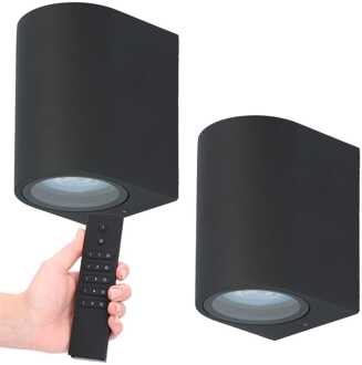 Set van 2 dimbare LED wandlamp Alvin - Zwart - 2700K warm wit- GU10 fitting - Downlight - IP65 Waterdicht - Incl. dimmer met afstandsbediening