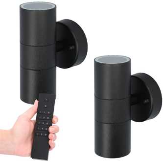 Set van 2 dimbare LED Wandlamp Blenda - 2700K warm wit- GU10 fitting - Up & Down light - IP44 waterdicht - Incl. dimmer met afstandsbediening Zwart