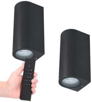 Set van 2 dimbare LED wandlamp Douglas - 2700K warm wit- GU10 - Up & Down light - IP65 Waterdicht - Incl. dimmer met afstandsbediening - tuinverlichting Zwart