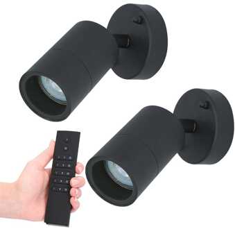 Set van 2 dimbare LED Wandlamp Lago 2700K - Zwart - IP44 - GU10 - Incl. dimmer met afstandsbediening