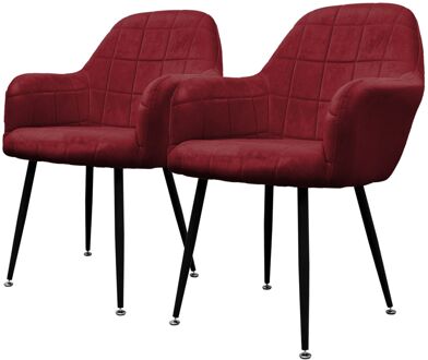 Set van 2 eetkamerstoelen, Bordeaux, met rugleuning en armleuningen Rood