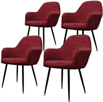 Set van 2 eetkamerstoelen, Bordeaux, met rugleuning en armleuningen Rood