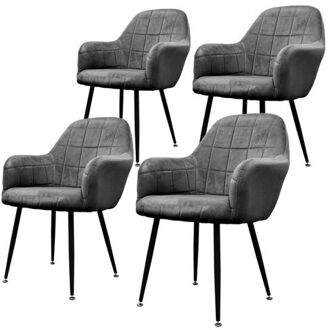 Set van 2 eetkamerstoelen, donkergrijs, met rugleuning en armleuningen Zwart