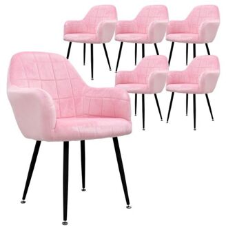 Set van 2 eetkamerstoelen, roze, met rugleuning en armleuningen Zwart