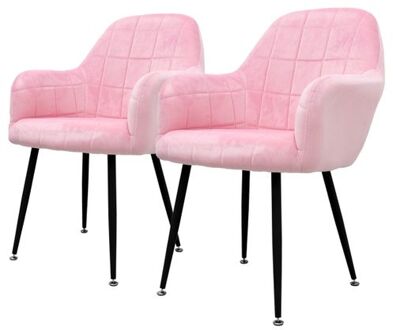 Set van 2 eetkamerstoelen, roze, met rugleuning en armleuningen