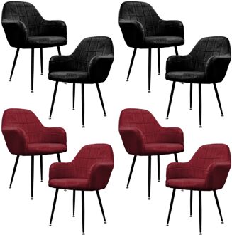 Set van 2 eetkamerstoelen, zwart, met rugleuning en armleuningen Rood