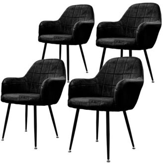 Set van 2 eetkamerstoelen, zwart, met rugleuning en armleuningen