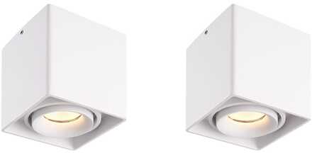 Set van 2 Esto LED vierkante opbouwspots - Dimbaar - Kantelbaar - 4 Watt 345 lumen - 2700K warm wit - GU10 - Plafondspot - Voor binnen - Vervangbare afdekring - Wit