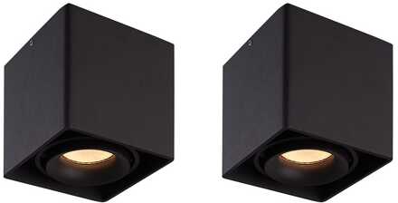 Set van 2 Esto LED vierkante opbouwspots - Dimbaar - Kantelbaar - 4 Watt 345 lumen - 2700K warm wit - GU10 - Plafondspot - Voor binnen - Vervangbare afdekring - Zwart