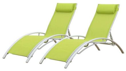 Set Van 2 Galapagos Groene Textilene Ligstoelen - Wit Aluminium