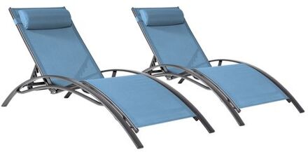 Set Van 2 Galapagos Ligstoelen In Grijs-blauw Textilene - Antracietgrijs Aluminium