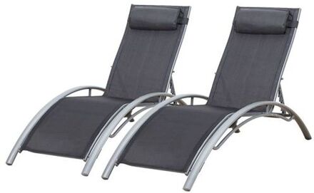 Set Van 2 Galapagos Ligstoelen In Grijs Textilene - Grijs Aluminium