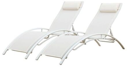 Set Van 2 Galapagos Witte Textilene Ligstoelen - Wit Aluminium