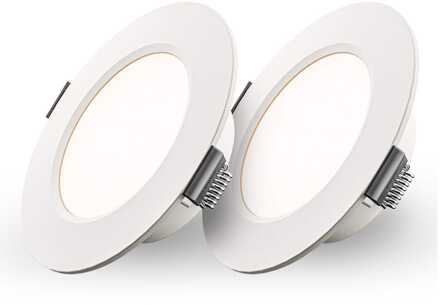 Set van 2 Georgia LED platte Inbouwspots wit - 6 Watt 490lm - Rond - 4000K Neutraal Wit - Ø120 mm - IP20 voor binnen - Inbouwdiepte 25mm
