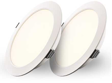 Set van 2 Georgia LED platte Inbouwspots wit - 9W 820lm - Rond - 2700K warm Wit - Ø145 mm - IP20 voor binnen - Inbouwdiepte 25mm
