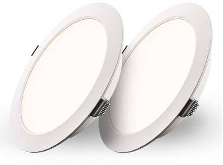 Set van 2 Georgia LED platte Inbouwspots wit - 9W 820lm - Rond - 4000K Neutraal Wit - Ø145 mm - IP20 voor binnen - Inbouwdiepte 25mm