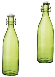 Set van 2 groene giara flessen met beugeldop - Woondecoratie giara fles - Groene weckflessen