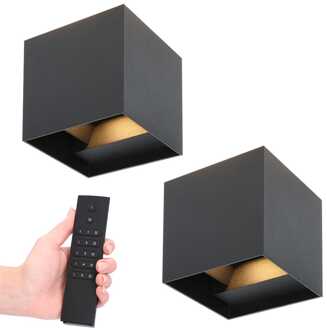 Set van 2 Kansas LED Wandlampen - 7 Watt 560 lumen - 3000K Warm Wit - Dimbaar met afstandsbediening - IP65 Waterdicht - Up&Down Light - Zwart - Binnen en buiten