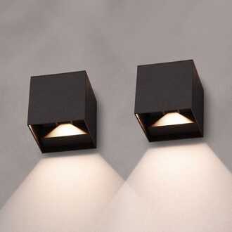 Set van 2 Kansas Solar LED wandlampen XL - Kubus downlight - Incl. Bewegingssensor en schemerschakelaar - 3000K warm wit - IP54 waterdicht - Monocrystal - Zwart