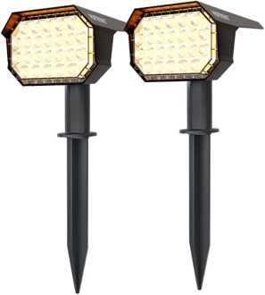 Set van 2 Kate solar prikspots - 3000K warm wit - 2 lichtstanden - 100lm - 6-12 uur brandtijd - Kantelbaar - IP65 waterdicht - Tuinspots op zonne energie Zwart