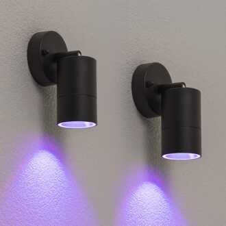 Set van 2 Lago kantelbare wandlampen - Smart - IP44 - Incl. RGBWW GU10 spotje - 4,5 Watt 350 lumen - WiFi & Bluetooth - Spotlight voor binnen en buiten - Geschikt als wandspot en plafondspot - Zwart
