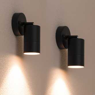 Set van 2 Lago - LED Wandlampen - 4 Watt 345 lumen - 2700K Warm wit - GU10 - Dimbaar - IP44 waterdicht - Geschikt als wandspot en plafondspot - Voor binnen en buiten - Zwart