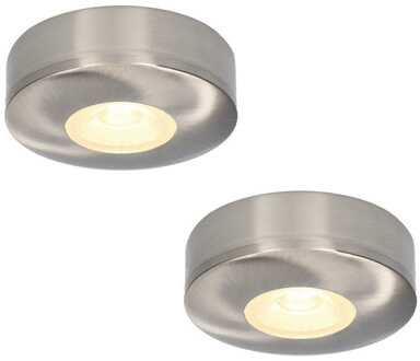 Set van 2 LED Opbouwspots Pavo RVS 3 Watt 2700K 260lm Ultra dun 23 mm Zilver