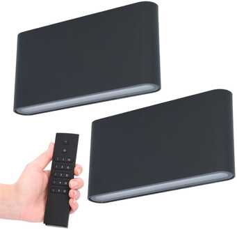 Set van 2 LED Wandlampen Dallas M - Zwart - 12 Watt 660 lumen - 3000K warm wit - Up & Down light - IP54 waterdicht - Incl. dimmer met afstandsbediening - Binnen & Buiten