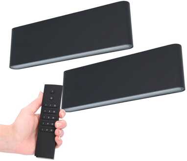 Set van 2 LED Wandlampen Dallas XL - Zwart - 3000K Warm wit - 24 Watt 2480 lumen - IP54 Waterdicht - Up & Down light - Incl. dimmer met afstandsbediening - Binnen & Buiten