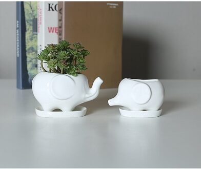 Set Van 2 Leuke Olifant Witte Keramische Bloempot Met Lade Voor Vetplanten Cactus Planten Mini Pot Planter Home Garden decoratie
