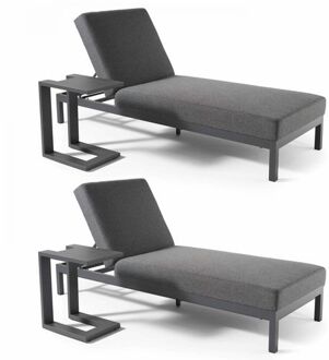 Set Van 2 Ligstoelen Met Grijze Aluminium Tafeltjes