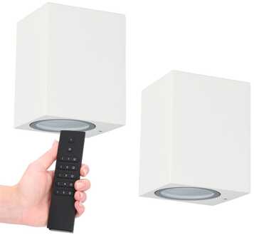 Set van 2 Marion LED wandlampen - Dimbaar - 4 Watt 345 lumen - IP65 Waterdicht - GU10 - 2700K Warm Wit - Dimbaar - Binnen & buiten - Wit - Incl. dimmer met afstandsbediening