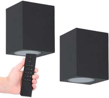 Set van 2 Marion LED wandlampen - Dimbaar - 4 Watt 345 lumen - IP65 Waterdicht - GU10 - 2700K Warm Wit - Dimbaar - Binnen & buiten - Zwart - Incl. dimmer met afstandsbediening