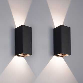 Set van 2 Miles S LED wandlampen - up en down light buiten - 3000K warm wit- 10 Watt 760 lumen- IP65 waterdicht - Zwart - buitenverlichting