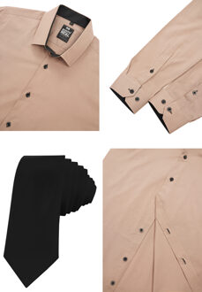 Set van 2 overhemden met stropdas Beige - 2XL