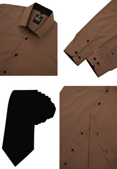 Set van 2 overhemden met stropdas Bruin - 6XL