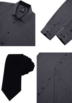 Set van 2 overhemden met stropdas Donkergrijs - 3XL