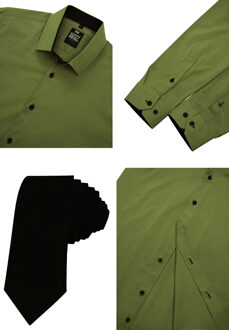 Set van 2 overhemden met stropdas Kaki - XL