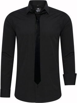 Set van 2 overhemden met stropdas Zwart - 6XL