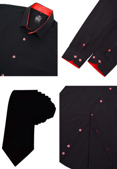 Set van 2 overhemden met stropdas Zwart/rood - 4XL