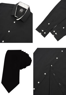 Set van 2 overhemden met stropdas Zwart/wit - 6XL