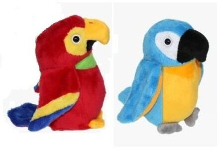 Set van 2 pluche ara papegaai knuffels 15 cm - Tropische vogels knuffeldieren