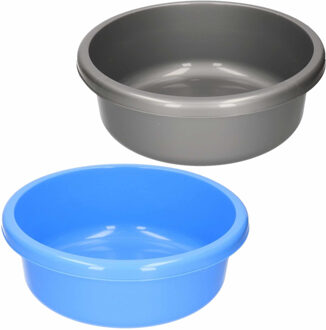 Set van 2 ronde afwasteiltjes 9 liter in de kleuren blauw en grijs 36 x 13 cm