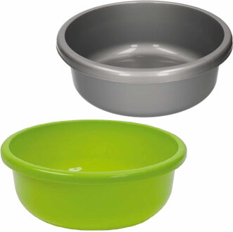 Set van 2 ronde afwasteiltjes 9 liter in de kleuren groen en grijs 36 x 13 cm