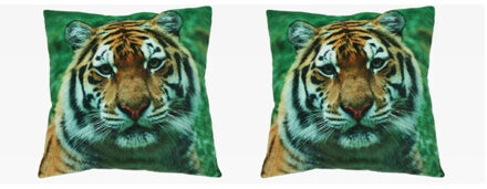 Set van 2 sierkussens met print van tijger/luipaard 35 x 35 cm - Action products