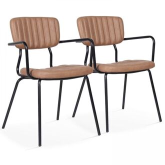 Set Van 2 Stoelen Met Armleuningen In Lichtbruin Gecoat Textiel